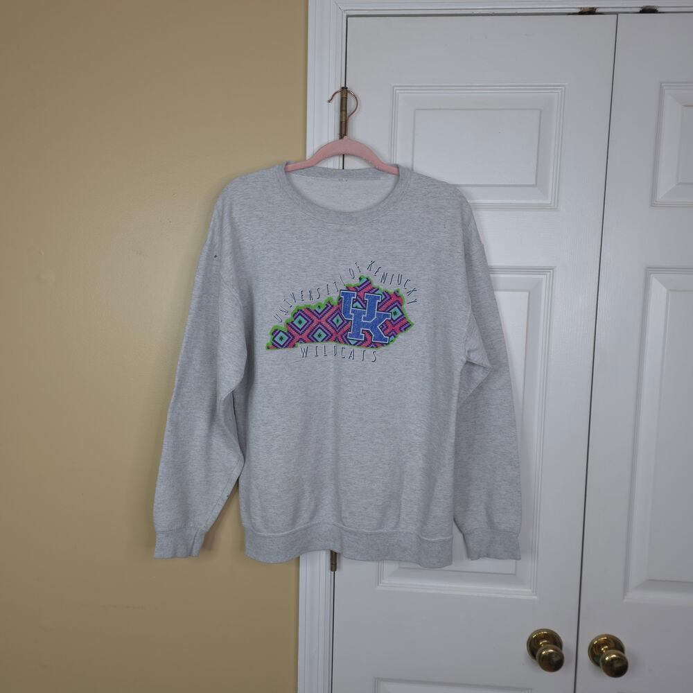 Vintage 90s University of Kentucky Sweatshirt UK Wildcats State Map Geometric L